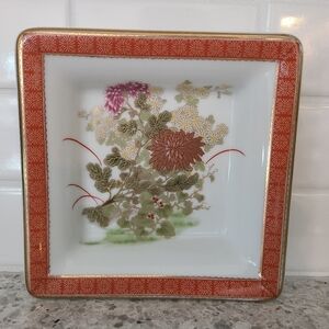 Vintage Takahashi Japan Square Satsuma Crackle Glaze Ashtray Japanese Porcelain